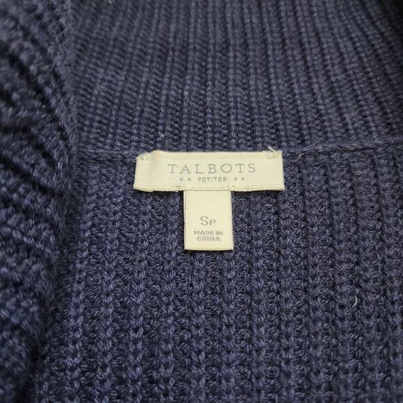 Talbots Womens Open Front Drape Cardigan Vest Size Small Petite Navy Blue Knit - Picture 6 of 9